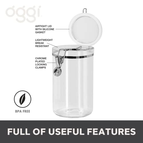 Oggi Large Clear Canister with Clamp Lid, 72 oz - Large Airtight Food Storage Container, for Kitchen & Pantry Storage of Bulk, Dry Foods, Pasta, Flour, Sugar, Coffee, Rice, Tea, Spices & Herbs - size: 72-Fluid Ounce