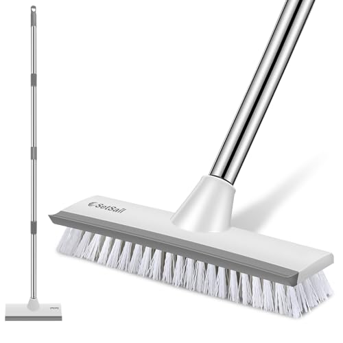 SetSail Floor Scrub Brush with 51-Inch Long Adjustable Handle 2 in 1 Scrape Brush Stiff Bristle Floor Scrubber for Cleaning Shower Bathroom Garage Kitchen Wall Deck Tub Tile | 2 in 1 Scrape Brush Stiff Bristle Floor Scrubber for Cleaning Shower Bathroom G