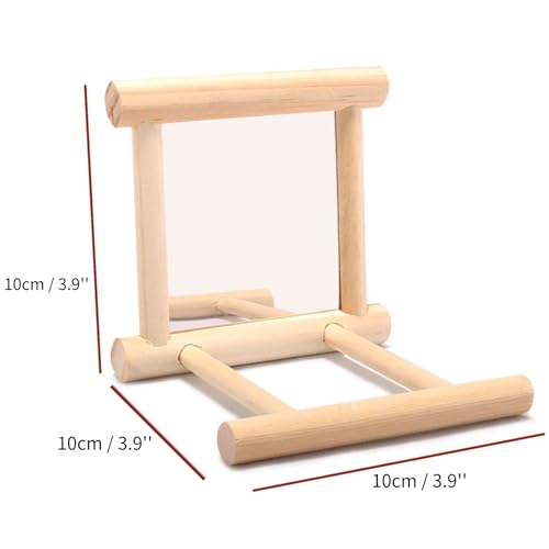 Bird Mirror Parakeet Mirror Perch Stand Wooden Swing Mirror Toy Cage Accessories for Cockatiel Parakeet Budgie Lovebird Small Parrots - size: 1 Pcs