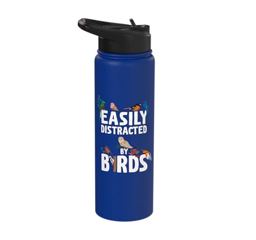 Easily Distracted By Birds Funny Bird Watcher & Birdwatching Stainless Steel Insulated Water Bottle - color: Royal Blue