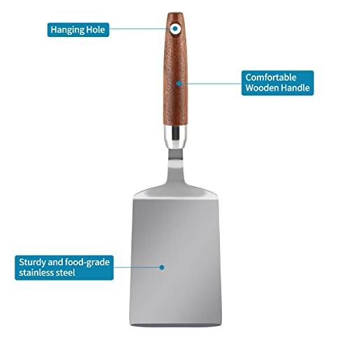 Stainless Steel Spatula with Wooden Handle, Nonstick Pancake Turner, Fried Egg Flipper for Cooking, Frying, Grilling, Baking, BBQ