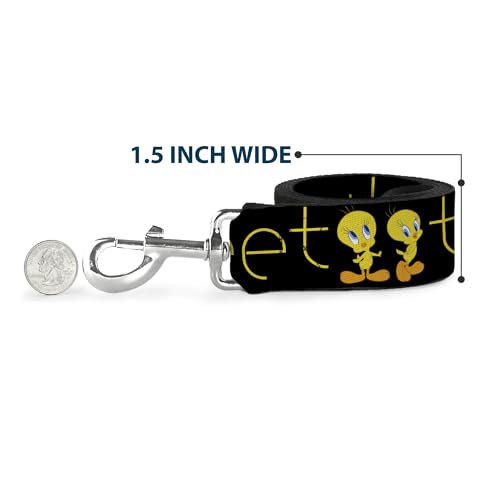 Buckle-Down Pet Leash - Tweety Bird Poses CUTE AND SWEET Black/Yellow - 4 Feet Long - 1" Wide | Tweety Bird Poses Cute And Sweet Black Yellow Durable Stylish For Walks - size: 4 Feet Long - 1" Wide