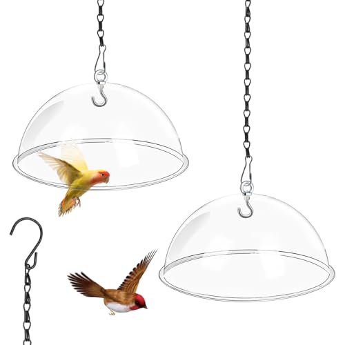 2 Set 11.8'' Bird Feeder Rain Guard, Clear Acrylic Squirrel Baffle Dome | Hanging Round Hummingbird Feeder Protective Cover Weather & Predator Shield for Outdoor Garden Yard Use