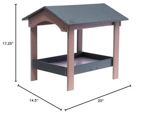 Ground Bird Feeder, Deluxe Fly-Through Covered Feeder for Birds and Squirrels with Screen Mesh Tray (Turf Green/Weathered Wood) - color: Turf Green/Weathered Wood