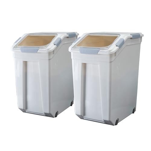 33 Liter / 50 lbs Rice Storage Container with Measuring Cup, BPA free, For Rice | Grain | Pet Food | Flour, 2 count, White