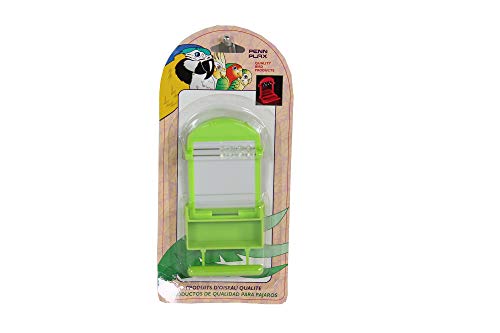 Penn-Plax Bird Life Perch Mirror with Cup - Interactive Bird Mirror for Cage with Beads & Seed Holder - Stimulating Toy - Perch Accessory for Parakeets, Finches, and Small Birds - 2.5 x 3.5 Inches