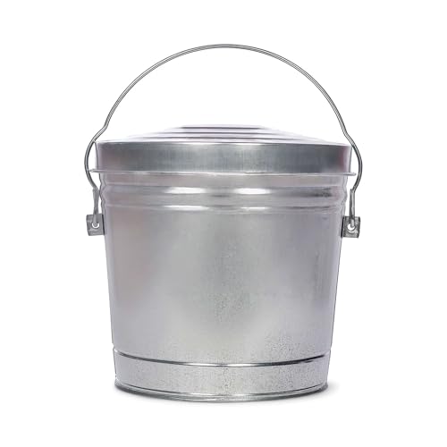 6-Gallon Galvanized Steel Storage Can with Locking Lid – Heavy Duty Metal Container for Dry Pet Food, Bird Seed, Charcoal, Wood Pellets, Sand, Recyclable, Industrial Strength Wire Bail