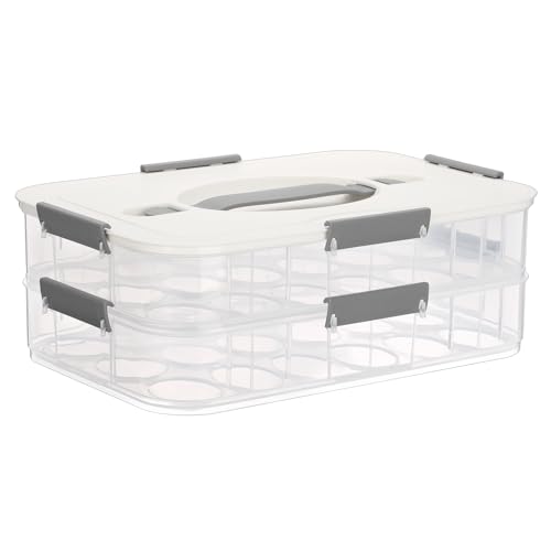 BTSKY Deviled Egg Platter with Lid, 2-Layer 36 Slots Deviled Eggs Carrier, Clear Portable Eggs Holder for Fridge Reusable Deviled Egg Tray Carton Box for Easter and Party Favor (2-Layer, White) - color: White, size: 2 Layer-Hold 36 Eggs
