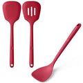 U-Taste 600ºF Heat Resistant 13.6in Long Solid & Slotted Silicone Turner and 600ºF Heat Resistant 13.76" Long, 3.63" Wide Wok Spatula for Kitchen Stir Fry (Red)