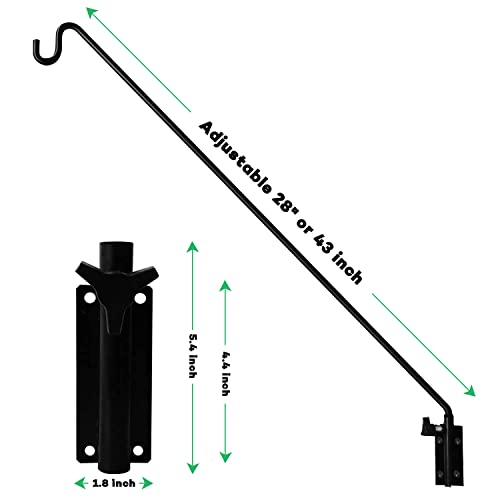 2 Packs Heavy Duty Extended Reach Wall Mounted Deck Hook Wall Pole, Wall Bracket Direction and Length Adjustable Plant Bracket for Bird Feeders, Planters, Suet Baskets, Lanterns, Wind Chimes - size: 43in Long Wall Mounted Hook-2 Packs