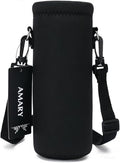 AMARY 750ML Neoprene Water Bottle Carrier Bag with Adjustable Shoulder Strap,Insulated Water Bottle Cover for Stainless Steel/Glass/Plastic Bottles 24OZ (Black) - color: Black