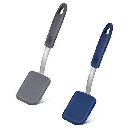 KINBOM 2pcs Small Silicone Cookie Spatulas, Mini Silicone Spatula Set Heat Resistant Kitchen Flexible Turner Spatula Nonstick Kitchen Utensils for Egg Pancake Cookies (Blue, Gray)