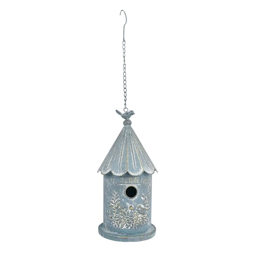 Metal Hanging Birdhouses for Outdoors Bird Houses for Outside Unique Bird Nest for Bluebird Wren Chickadee Sparrow Bird Nest Box for Garden Patio - color: Blue