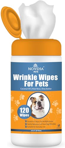 NOVEHA 120PCs - 5”x7” Large Dog Wipes | Wipes for Bulldog, French Bulldog, Pug, English Bulldog | Deodorizing, for Multiple Areas Removes Dirt, Wrinkles, Folds, Tear Stain, Tail Pockets & Paws - size: 120 Wrinkle Wipes