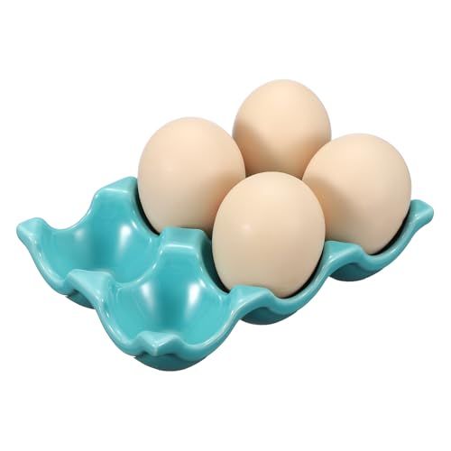 uxcell Ceramic 6 Cups Egg Tray Holder, Porcelain Eggs Container for Home Countertop Kitchen Storage Refrigerator Fridge Decorative Serving Display, Light Blue - color: Light Blue
