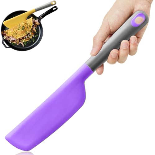 Silicone Omelette Spatula Turner, Flip Fold Omelet Turner, 13Inch | Flexible Egg Flip Tool for Non-stick Pans, Heat Resistant omelette flipper for Kitchen Omelet Pancake Crepes - color: Purple-Narrow