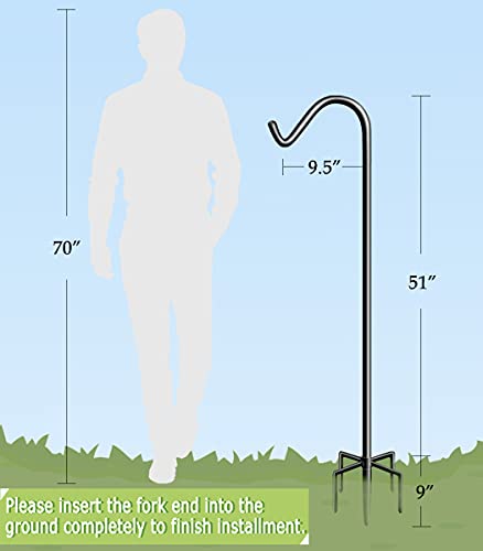 60 Inch Tall Shepherd Hooks with 5-Forked Base, Adjustable Heavy Duty Bird Feeder Pole Stand Hanger for Outdoor, Shiny Black, 1 Pack - size: 60 Inch, style: 1pcs