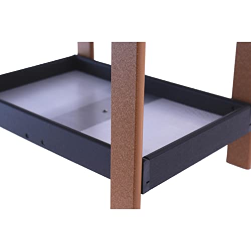 Ground Bird Feeder, Deluxe Fly-Through Covered Feeder for Birds and Squirrels with Screen Mesh Tray (Black/Cedar) - color: Black/Cedar