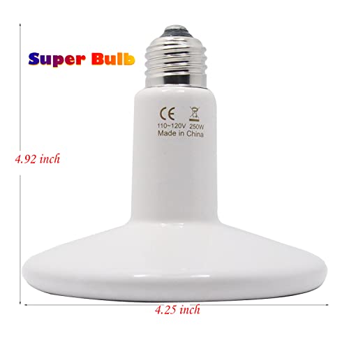250W 110V Pet Ceramic Heat Lamp, Pet Infrared Bulb Emitter Lamp No Harm No Light Heat Lamp Bulb for Pet Brooder Coop Chicken Lizard Turtle Snake - color: White