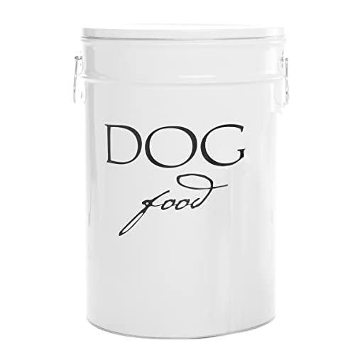 Harry Barker Classic White Dog Food Storage Canister – Large, Airtight Stainless Steel Pet Food Container, Holds Up to 40 lbs Dry Dog Food, Kitchen Counter & Pantry Storage - White - color: White