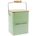 Metal Bird Seeds storage container,Outdoor Bird Container Canister, Pet Food Bin with Wooden Lid/Handle/Food scoop,hold 5-6 Lbs of Wild Bird Seed Sunflower Seed-Preventing Squirrels-Green - color: Green