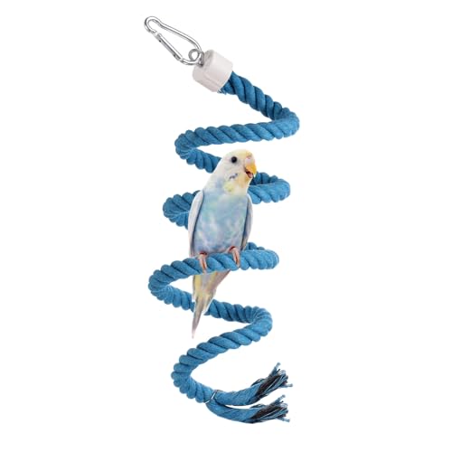 Bird Rope Perch Swing, Spiral Rope Perch Standing Pole Accessory Climbing Swing Paw Grinding 39 Inch, (Blue) Intended for Parrot/Parakeet/Budgies/Cockatiels/Lovebirds - color: Blue, size: 39 Inch