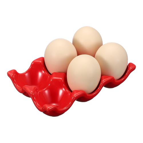 uxcell Ceramic 6 Cups Egg Tray Holder, Porcelain Eggs Container for Home Countertop Kitchen Storage Refrigerator Fridge Decorative Serving Display, Red - color: Red