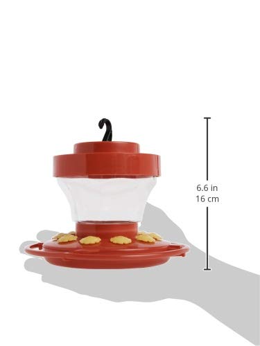 First Nature 993091-546 16 oz. Hummingbird Flower Feeder , Red | Bright Flower Ports Attract Birds - Round Bottom Perch Fits Multiple Birds - See-Through Tank Shows Nectar Levels - size: 16 ounce