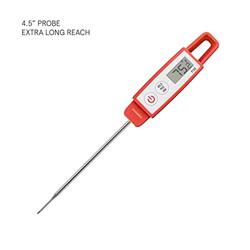 Lavatools PT09 Super-Quick Commercial Grade Digital Thermometer for Cooking, Meat, Candy, Candle, Liquid, Oil, 4.5" Compact Probe, Splash Proof, °C/°F Toggle, Hold Function - Sambal - color: Sambal, size: Regular