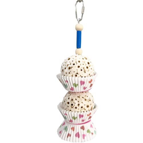 1564 Double Tutu Chew - Handcrafted Hanging Sola Wood Shreddable Bird Cage Toy, Handmade Sola Wood Balls, Bakery Grade Cup Cake Cups, Foraging Fun for Med Size Pet Birds - size: Double Tutu