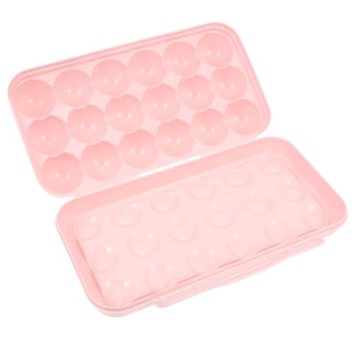 BESTonZON Egg Container for Refrigerator 18-Count Plastic Egg Holder with Cover Grid Design Storage Box for Fridge Organization Protection Kitchen Storage - color: Pink