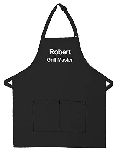Made in the USA Personalized Embroidered Premium Adult Apron for Men Women Fathers Mothers Day Kitchen BBQ Grilling Gift - color: Black, size: Long