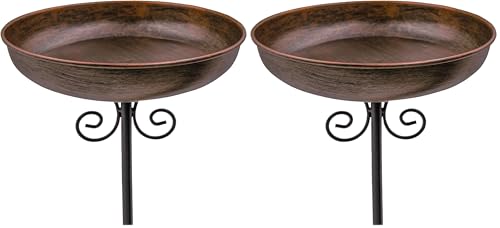 Small Metal Bird Bath for Outdoors, 10" Dia Bowl with Stake Birdbaths Garden Yard Lawn Decor 0.4 Gallon (Pack of 2) - size: 10 "diameter, 1.6" depth (Pack of 2)