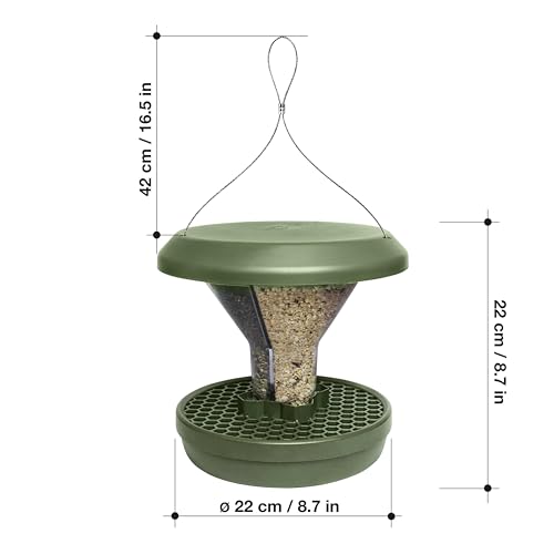 SWISSINNO Bird Feeders - No Mess Hanging Bird Feeder for Outdoors - Smart Birds Davos Spill Proof Wild Cardinal & Small Bird Feeder with Integrated Seed Catcher Tray - Dual Chamber - Green - color: Green, style: Davos