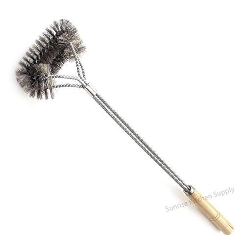 SUNRISE Fryer Brush with Long Handle (Stainless Steel, Double Brush) - color: Stainless Steel, size: Double Brush