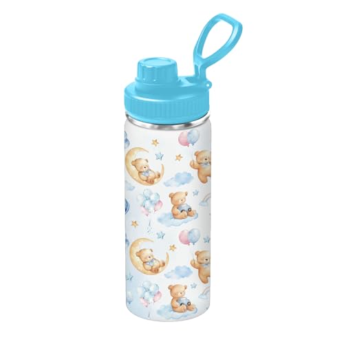 Bear 18oz Water Bottle, with 2 Lids Handle, Insulated Travel Cup | 18oz Stainless Steel Sports Tumbler,Reusable Leak proof Anti Slip Boot Mug, Christmas Birthday Gift for Son Daughter - color: TeddyBear