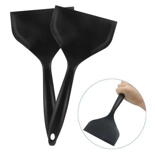 Hitefu 2 Pcs Silicone Spatula Turner, Black | Wide Pancake Flipper, Tamagoyaki Shovel, BPA Free Non-Stick, For Omelette, Pizza, Steak & Fish - color: Black