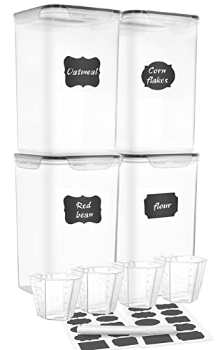 M MCIRCO Extra Large 4 Pack, 6.5L/7qt/220oz Tall Food Storage Containers | Plastic Airtight Kitchen Pantry Storage Containers for Flour, Sugar, Airtight, BPA Free, Food Grade Material - size: 6.5L