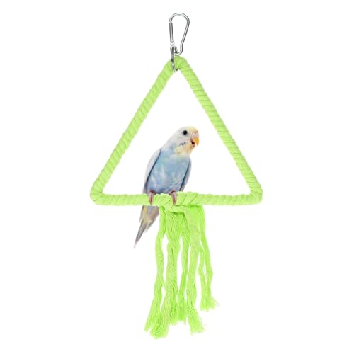 Bird Rope Perch Swing, Rope Triangular Lifting Ring Perch Standing Pole Accessory Climbing Swing Paw Grinding 12 Inch, (Green) Intended for Parrot/Parakeet/Budgies/Cockatiels - color: Green