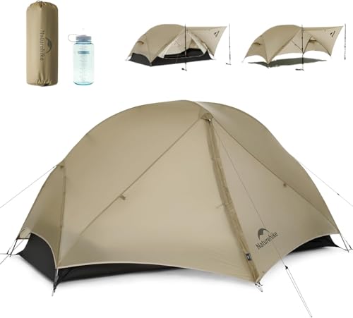 Naturehike Mongar 2 Person UL Camping Tent | PU2000mm+ Waterproof 1-2 Person Backpacking Tent, Ventilation System, Multi-Mode Double-Layer Freestanding for Hiking Travel - color: Khaki, size: 2 person