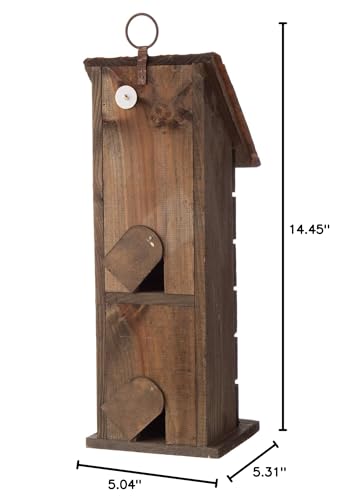Glitzhome 14.5" H Wooden Bird House Hanging Two-Tiered Distressed with Flowers Decorative Garden Birdhouse,Green - color: 14.45"H