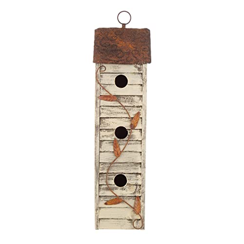Glitzhome Hanging Birdhouses for Outdoors, 17.95" H Distressed Three-Story Solid Wood Cottage Garden Birdhouse with Shutter Texture Decorative Bird Houses for Outside - color: 18"H