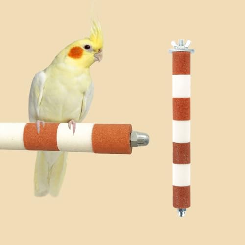 Ceramic Claw Grinding Perch for Cockatiels & Small Birds, Removable Bird Perch with Stainless Steel, Nail File Perch, Beak Trimmer & Comfortable Cage Stand for Parakeets, Conures (#1, 0.8" W x 7.8" L)
