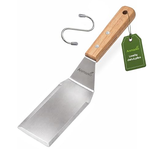 Professional Metal Spatula with Wooden Handle, Stainless Steel Griddle Scraper, Commercial Grade Pancake Flipper - color: WH small spatula h