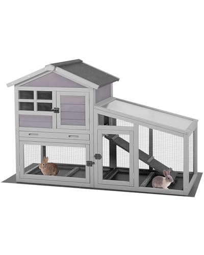 Aivituvin Rabbit Hutch Outdoor with Wire Mesh Bunny Cage Indoor with Ramp Chicken Coop Removable Bottom Wire Mesh Rabbit Cage with UV Panel 53.4" L x 23.6" W x 38.1" H Grey - color: Grey, size: 53.4"L x 23.6"W x 38.1"H