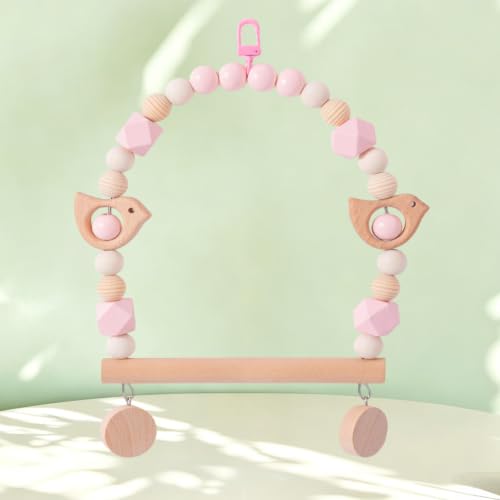 Birds Swing Parrot Hanging Toy Wooden Perch Bird Chew Toys for Love Birds，Parakeet，Cockatiel, Mynah, Budgerigar(Pink Bird, Medium) - color: Pink Bird