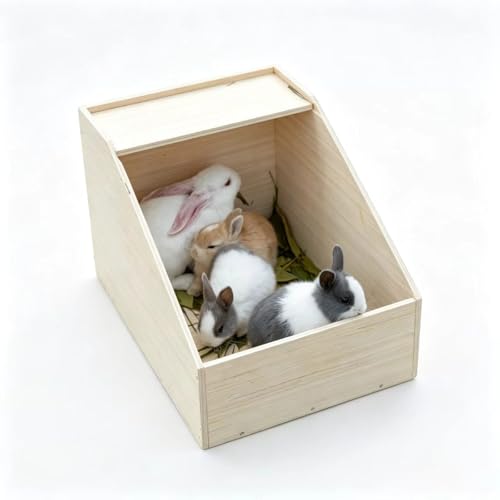 Rabbit Nesting Box, 18"x15"x12", Wood | 5" Entry Height, Fully Detachable Lid, For Breeding, Nursing & Nesting, For Rabbits, Chickens, Guinea Pigs, Chinchillas - size: 18"x15"x12"