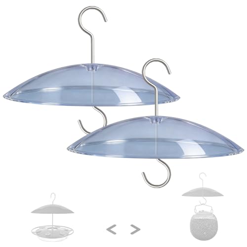 8" Mini Plastic Rain Cover for Bird Feeder, 2-Pack Clear Weather Guard Dome | Stainless Hooks Baffle, Small Protective Shield for Hanging Outdoors, Bird House Protector against Snow/Sun/Poop, Dia. 20cm - color: Clear, size: 2PC/Pack
