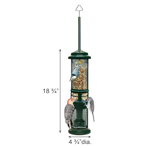 Squirrel Buster Nut Feeder Squirrel-Proof Bird Feeder for Shelled Peanuts & Dried Fruit, Weight-Adjustable, Woodpecker Friendly, 1.3lb Capacity with 2 Interchangeable Meshes | For shelled peanuts and dried fruit, weight-adjustable, woodpecker friendly, tw