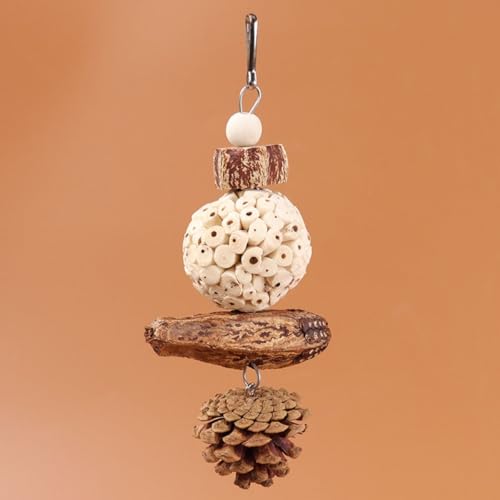 Bird Chew Toy for Pet Bird Parrot Sola Ball Natural Nuts Pinecone Chewing Toy for Small Parakeet Cockatiel Conures Finch Budgie (S) - size: S